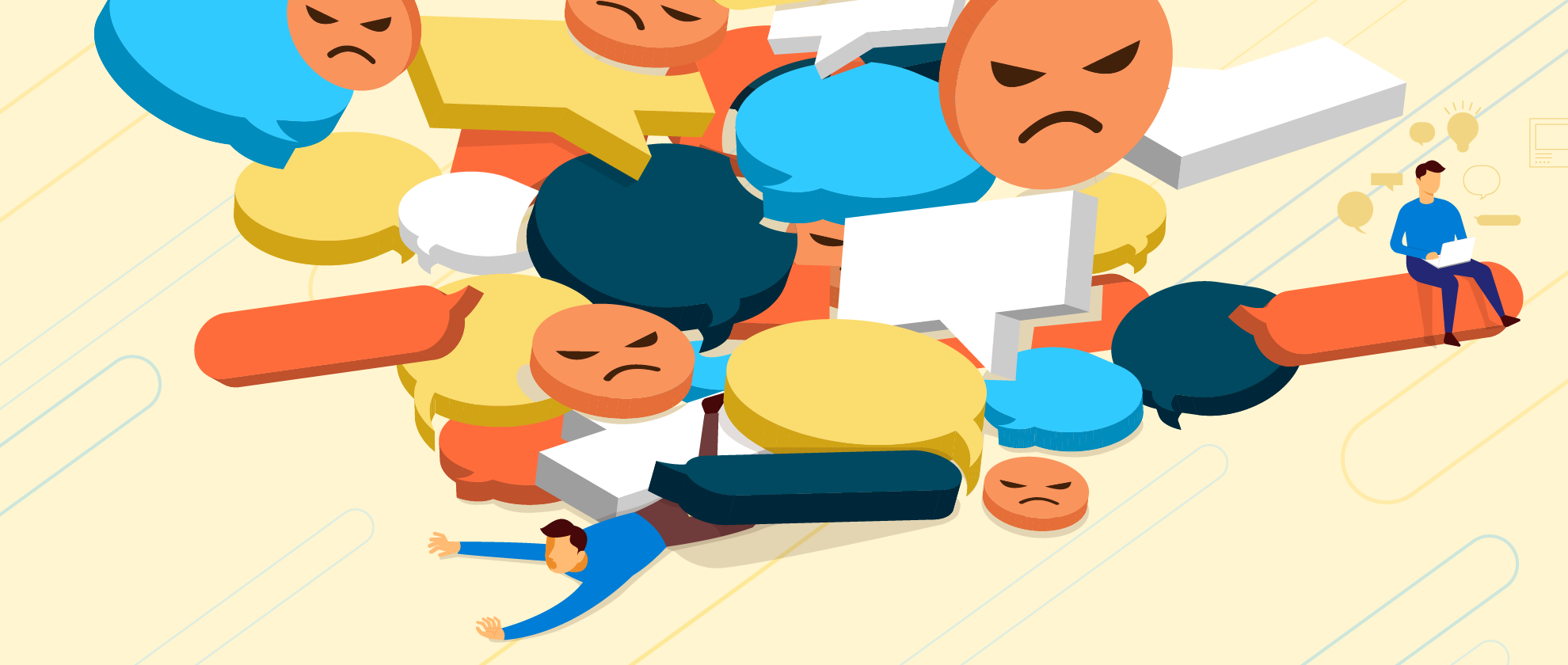 An illustration representing a customer service representative being overwhelmed by customer complaints.